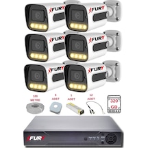 Fury 6 Kameralı Set Full Hd Gece Renkli Görüş - Cepten İzle - Su Geçirmez Güvenlik Kamerası Seti 320gb