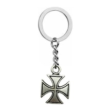 Gri Kare Haç Figürlü Metal Anahtarlık Unisex Gotik & Alternatif Aksesuar