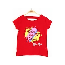 Toontoy Kids Toontoy Kız Çocuk Baskılı Taş İşlemeli Tişört Kırmızı