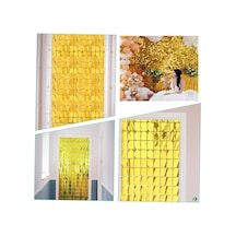 Ekstra - 979 - Metalize Altın Renk Disko Dikdörtgen Kesim Kapı Perdesi Dekorasyon - Edntrend - 1x2 Metre Tüm Yaşlar
