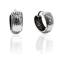 Oya Silver Minimal Etnik Antik Motifli Gümüş Halka Küpe 1.4x1.4cm Oysy311
