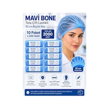 Saç Bonesi - Mavi Tela Kumaş 52 Cm Büyük Boy Çift Lastikli 10 Paket X 200 Adet Toplam 2000 Adet