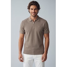 Jack & Jones Jjeaustin Fermuarlı Polo Yakalı Kahverengi Tshirt 12279177