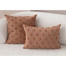 Swita Home Dekoratif Puantiye Keten Kumaşlı Kırlent Kılıfı 2'li 43x43 - 30x50 Kahverengi