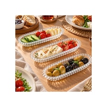 3'lü Cam Çerezlik Kayık Tabak Seti 19 Cm Oval Kahvaltılık Zeytinlik Sunum Tabağı Şeffaf - 935672288 Şeffaf