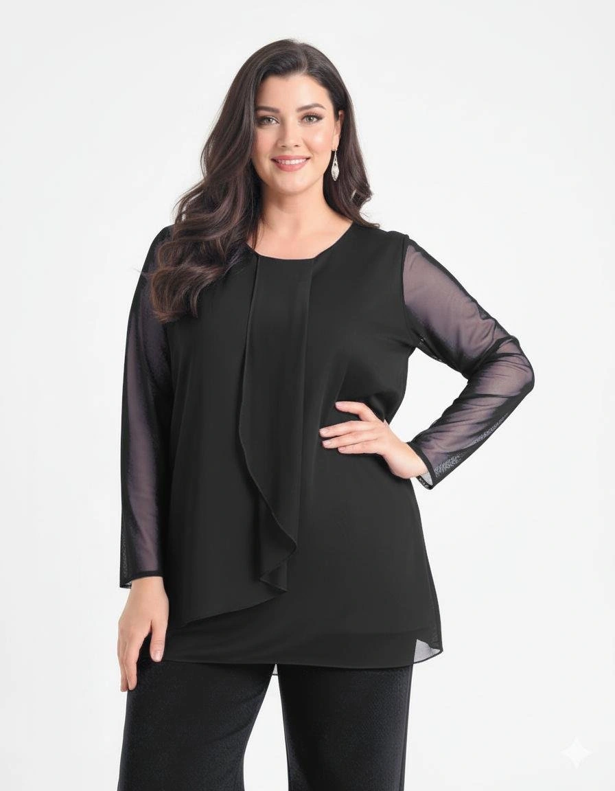 Lilas Xxl Büyük Beden Siyah Renkli Şifon Bluz Siyah Lilas Xxl Büyük Beden Siyah Renkli Şifon Bluz Siyah