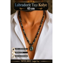 Labradorit Taşı Kolye 65 Cm Bohem Kolye Haki Haki