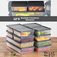 Porsima 1101-1169 12li Buzdolabı Organizer Mikrodalga Derin Dondurucu Buzluk Bakliyat Saklama Kabı-antrasit