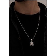 Osmanlı Gümüş Güneş Model Ortası Harfli Çelik Unisex Kolye Gümüş