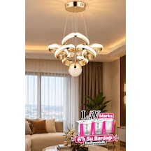 Çizgili Kasa Leydi Power Led Avize Rose Gold Modern Dekoratif Halka Tasarımlı Salon Ve Yemek Odası Aydınlatma