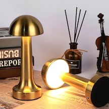 Mantar Masa Lambası, Dokunmatik Kontrol, Type-c Usb Şarjlı, Altın Rengi, Led Diğer