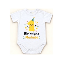 Babylimon Bir Yaşına Merhaba Beyaz Kısa Kollu Çıtçıtlı Bebek Zıbını Beyaz - Bir Yaşına Merhaba - 928161925 Beyaz - Bir Yaşına Merhaba