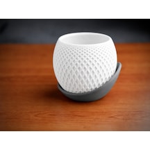 3d Baskı Küre Saksı - Kafes Dokulu İki Parçalı Dekoratif Saksı - Beyaz-gri Çok Renkli