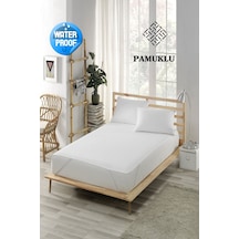 Sıvı Geçirmez Alez Pamuklu 4 Köşe Lastikli Yatak Koruyucu Beyaz Tek Kişilik