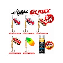 Fishack Glidex 5'li Döner Kaşık Seti + Klima Bombası - Silver Ladybug 5 Gr No:2 + Silver Ladybug 7 Gr No:3 + Golden Ladybug 5 Gr No:2 + Golden Ladybug 7 Gr No:3 + Gökkuşağı