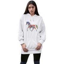 Horse Kadın Uzun Hoodie Kapüşonlu Sweatshirt