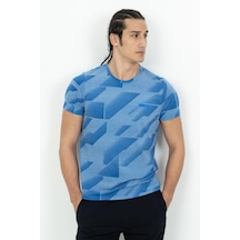 Maraton Sportswear Regular Erkek Bisiklet Yaka Kısa Kol Basic Saks T-Shirt 21629-Saks