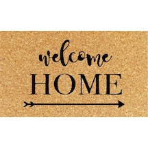 Welcome Home Dış Kapı Paspası 40x70 Cm Dijital Baskılı Kaymaz Pvc Plastik Tabanlı Kapı Önü Paspası Açık Kahve