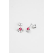 So Chic Pembe Taşlı 14 Ayar Beyaz Altın Küpe