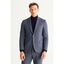 AC&Co / Altınyıldız Classics Erkek Lacivert-gri Slim Fit Dar Kesim Kırlangıç Yaka Desenli Takım Elbise Lacivert - Gri