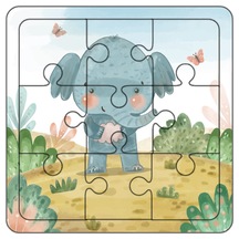 Neşeli Fil İlk Puzzlem Çocuklar İçin Eğitici-Öğretici Ahşap Oyuncak 9 Parça