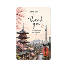 Tokyo Temalı Thank You Kartı 8x5 Cm Sipariş Teşekkür Kartı Paket Içi Not Kartı 100 Adet - Bej - 062