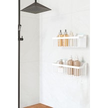 Banyor Yapışkanlı Banyo Rafı, 2'li Banyo Düzenleyici Organizer Banyo Duş Rafı Şampuanlık, Plsti Beyaz