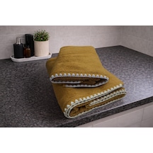 Krem İstiridye Dikişli %100 Pamuk Yumuşak Dokulu Yüksek Su Emici 2'li Banyo Havlu Seti 50x90-70x130 Hardal