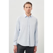 İmza Koyu Mavi Uzun Kol Düz Bez Ayağı Sert Yaka Cepsiz Esnek Classic Slim Fit Gömlek 1004245223 300 Koyu Mavi