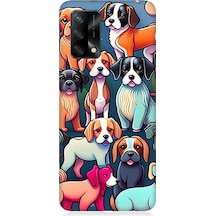Oppo A74 Uyumlu Silikon Kılıf Sevimli Pastel Köpekler