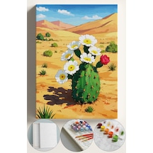 Sayılarla Boyama Seti Numaralı Tuval Fırça Boya 40x50 Cm - Çiçekli Kaktüs