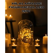 Ramazan Minare Detaylı Hilal Led Işık Günışığı Sarı Metal Süs Diğer