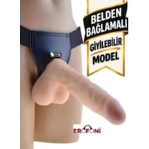 Erofoni Ultra Süper Realistik 21 Cm Damarlı Kalın Belden Bağlamalı Strapon Giyilebilir Takma Dildo Penis