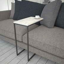 Callen Beyaz Mermer Yan Sehpa & Tekerlekli Servis Sehpası Metal