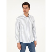 Cacharel Mavi Slim Fit %100 Pamuk Çizgili Gömlek
