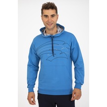 Maraton Sportswear Comfort Erkek Kapşonlu Uzun Kol Basic Mavi Sweatshirt 21010-mavi