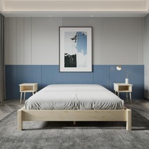 Loft Model Doğal Çam Ahşap Karyola Ve İki Komodin Set-200 160 x 200 CM