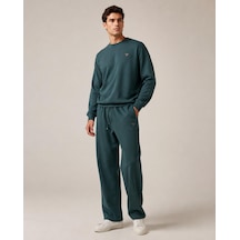 Stormwear Erkek Oversize Bisiklet Yaka Sweatshirt Bol Paça Eşofman Takımı - Yumuşak Doku Wide Leg İkili Takım Zümrüt Yeşili