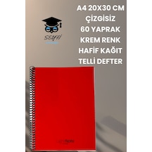 A4 20x30 Cm Çizgisiz 60 Yaprak Telli Plastik Kapak Hafif Defter Light Book Krem Renk Kağıt Kırmızı