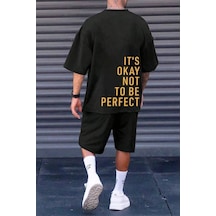 Uyguntarz Unisex It's Okay Baskılı Şort Takım Siyah