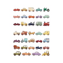 30 Adet Retro Pedallı Araba Sticker Seti - Laptop, Defter, Ajanda Çok Renkli