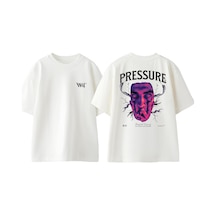 Thewert Pressure Tasarım Sırt Baskılı Pamuk Beyaz Oversize T-shirt