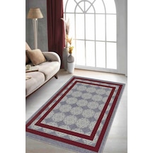 Bordo Çerçeveli Kaymaz Taban Makinede Yıkanabilir Halı Rv087n11