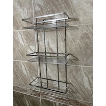 Banyo Köşe Rafı Lamalı 3 Katlı Krom Şampuanlık Duvara Monte Vidalı Krom