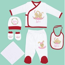 Bk Kids Kişiye Özel Hastane Çıkışı, Bebek Kıyafeti, Yeni Doğan Bebek Hediyesi, 6 Parça Kırmızı Bebek Elbise Giyim Seti-5