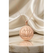 925 Ayar Gümüş Lotus Çiçeği Madalyon Kolye Rose Gold
