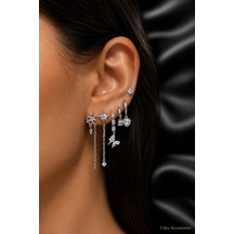 Stainless Steell Figürlü, Zirkon Taşlı Çelik Set Küpe 8
