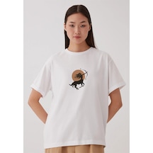 Noıssey Yay Burcu Tasarımlı Baskılı - Unisex Oversize Beyaz T-shirt Çok Renkli