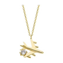 Uçak Kolye 718956 Gold Gümüş