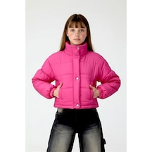 Genel Kız Çocuk Pembe Çıtçıtlı Fermuarlı Şişme Mont
